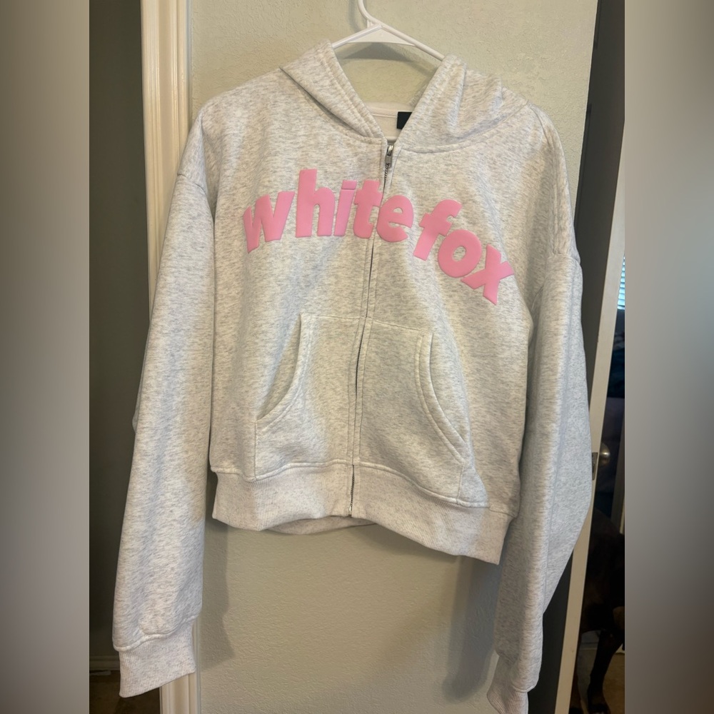 White Fox Boutique From The Archives Kenzie Boxy Zip Front Hoodie Grey Marle